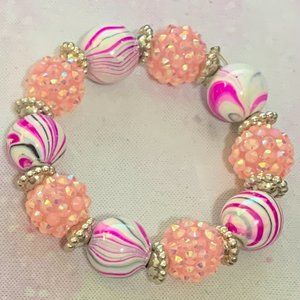 Handmade Pink and White Bead Bracelet